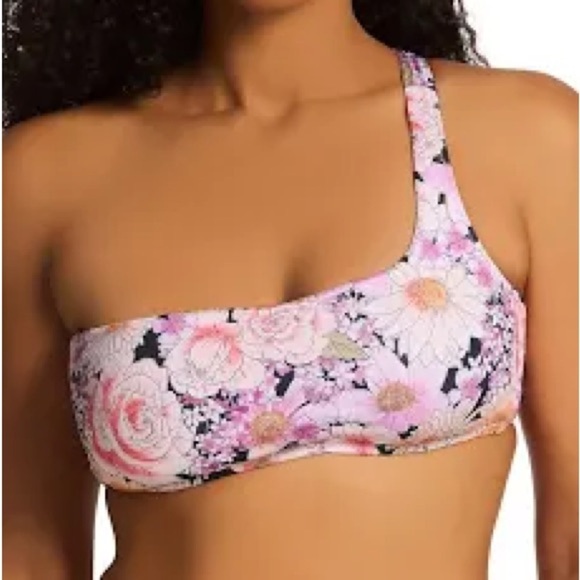 Sanctuary Other - Sanctuary Swim Petal Pusher One Shoulder Bikini Top Asymmetrical Floral L NWT